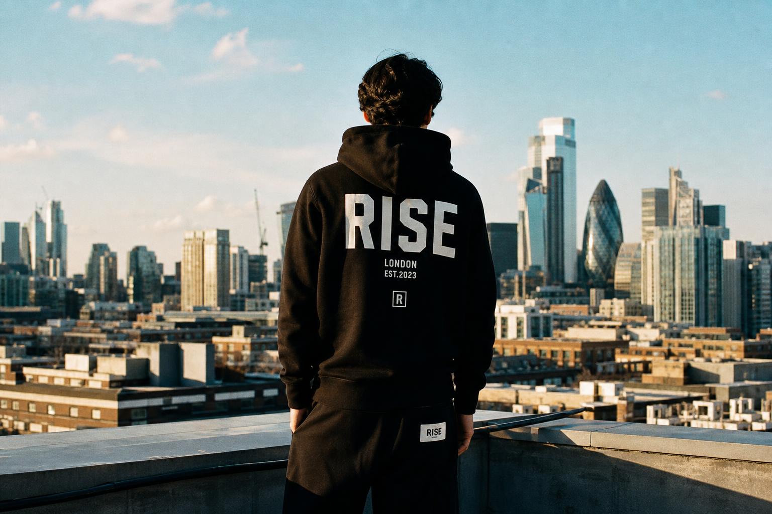 Person on a rooftop overlooking the city skyline in golden afternoon sun